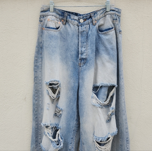 Vetements Garderobe Collection Wide Leg Baggy Jeans Distressed - Picture 3 of 12